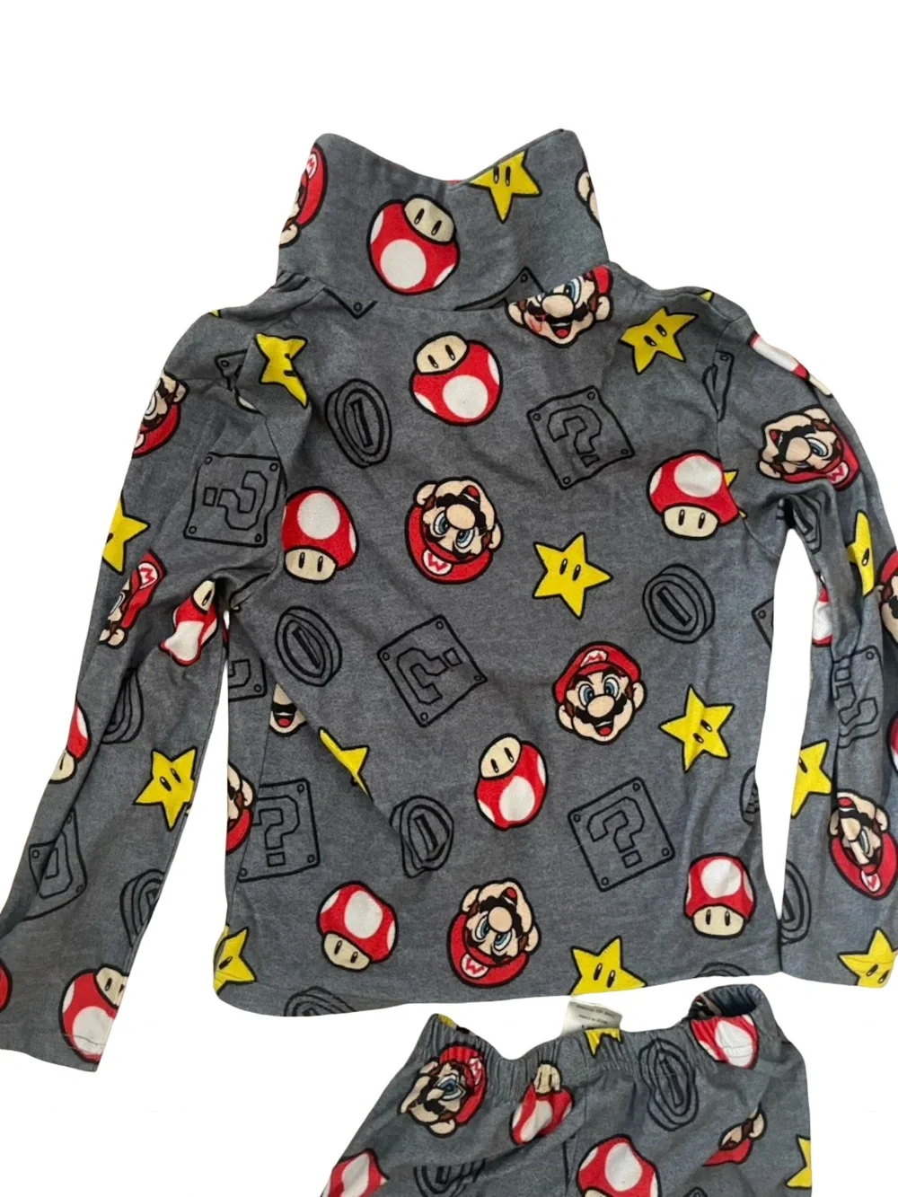 Nintendo Gray Super Mario Fleece Pajama Set with Red, Yellow & White Accents